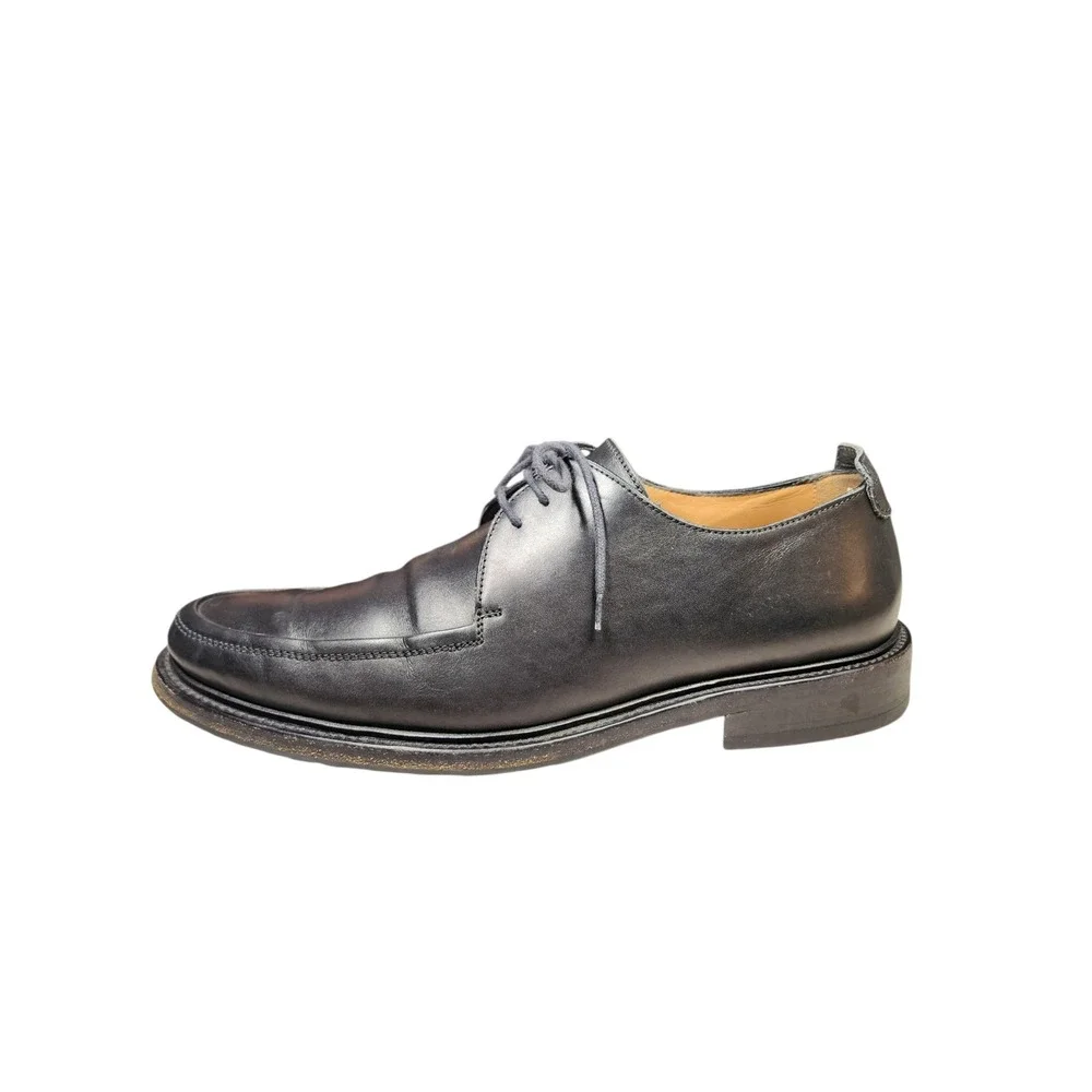 Bally Orbin Black Leather Apron Toe Derby Shoes Luxury Swiss Classic Oxfords 9